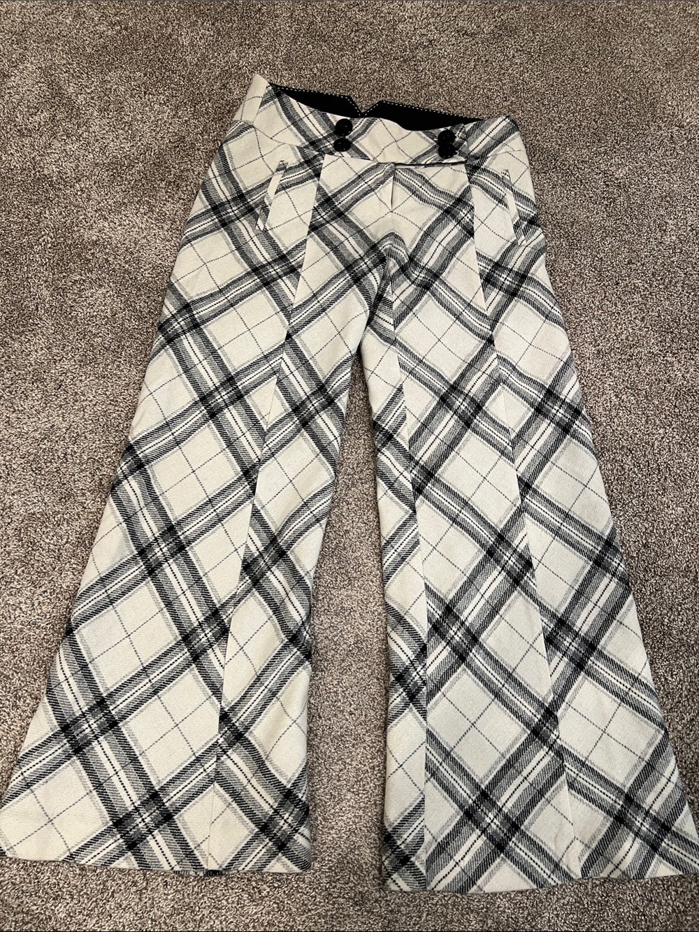 Anthropologie Taikonhu Wide Leg Lined Plaid Flannel Women's Pants Size 8